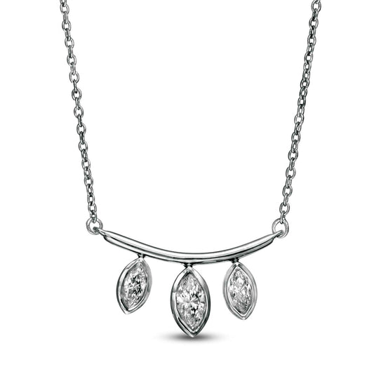 0.2 CT. T.W. Marquise Natural Diamond Three Stone Curved Bar Necklace in 10K White Gold
