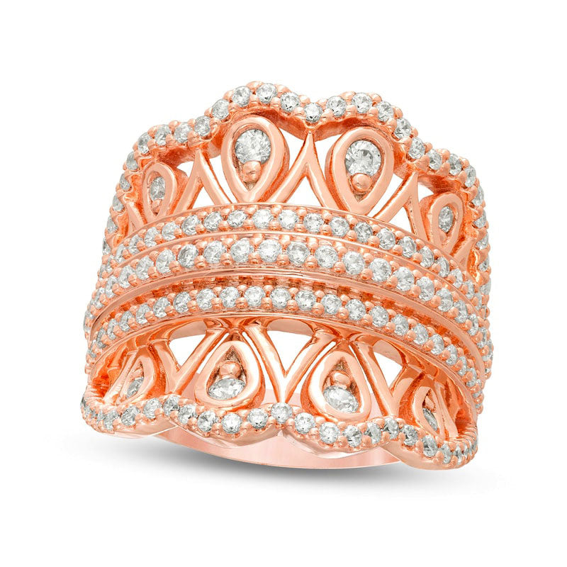 1.0 CT. T.W. Natural Diamond Ornate Scallop Chevron Ring in Solid 10K Rose Gold