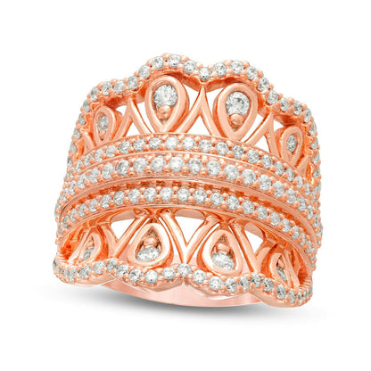 1.0 CT. T.W. Natural Diamond Ornate Scallop Chevron Ring in Solid 10K Rose Gold