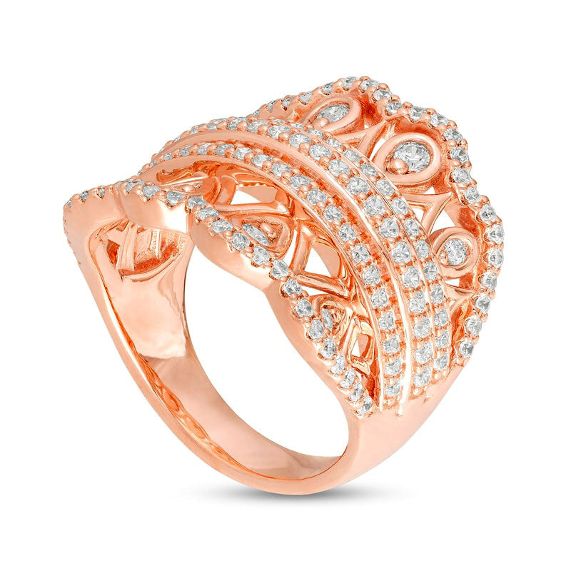 1.0 CT. T.W. Natural Diamond Ornate Scallop Chevron Ring in Solid 10K Rose Gold