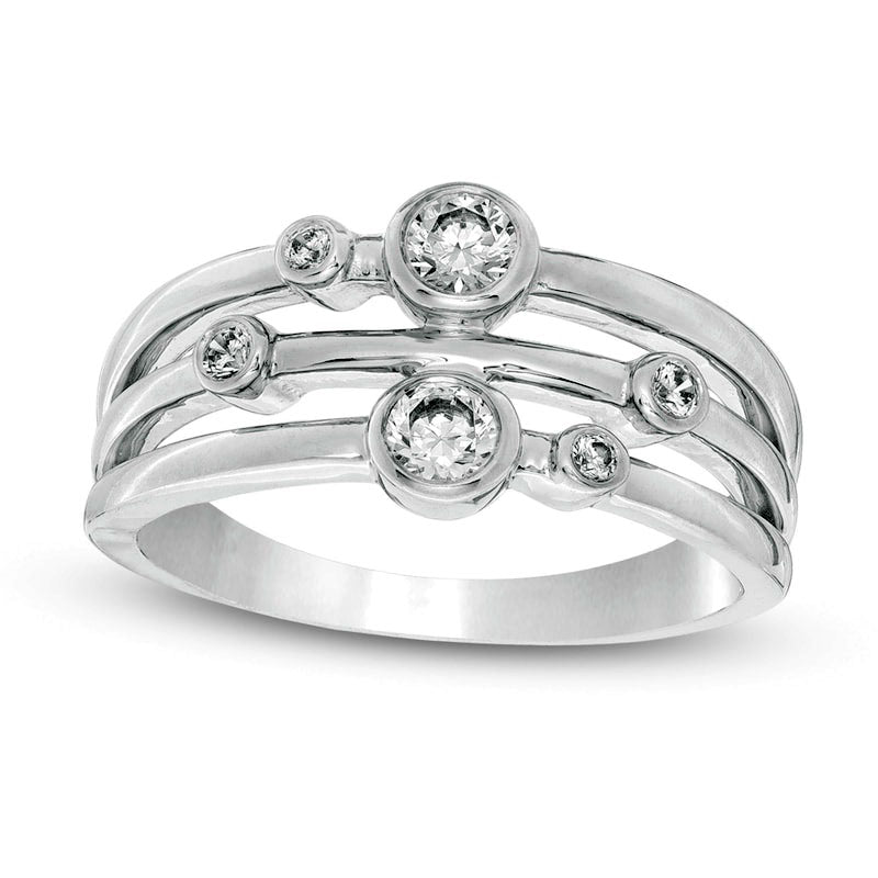 0.33 CT. T.W. Natural Diamond Three Row Bezel-Set Ring in Solid 10K White Gold