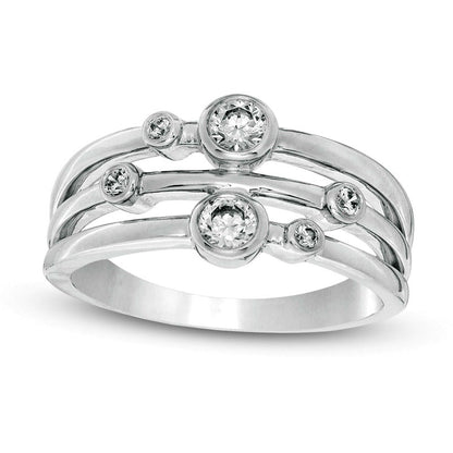 0.33 CT. T.W. Natural Diamond Three Row Bezel-Set Ring in Solid 10K White Gold