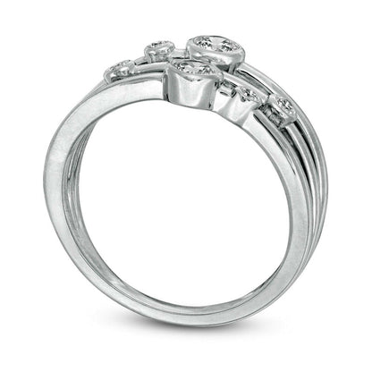 0.33 CT. T.W. Natural Diamond Three Row Bezel-Set Ring in Solid 10K White Gold