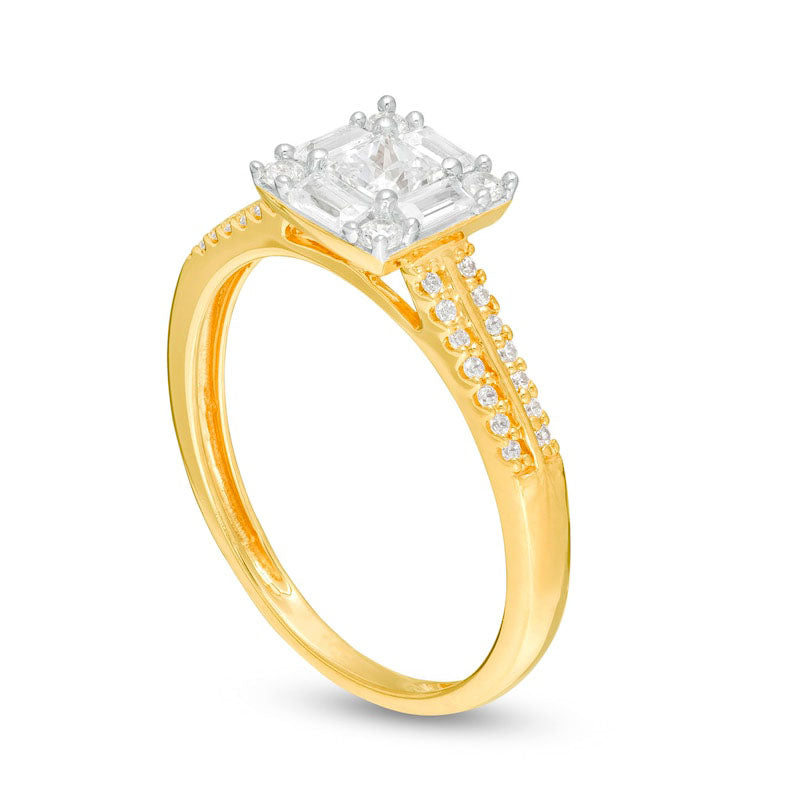 0.63 CT. T.W. Princess-Cut Natural Diamond Frame Engagement Ring in Solid 14K Gold