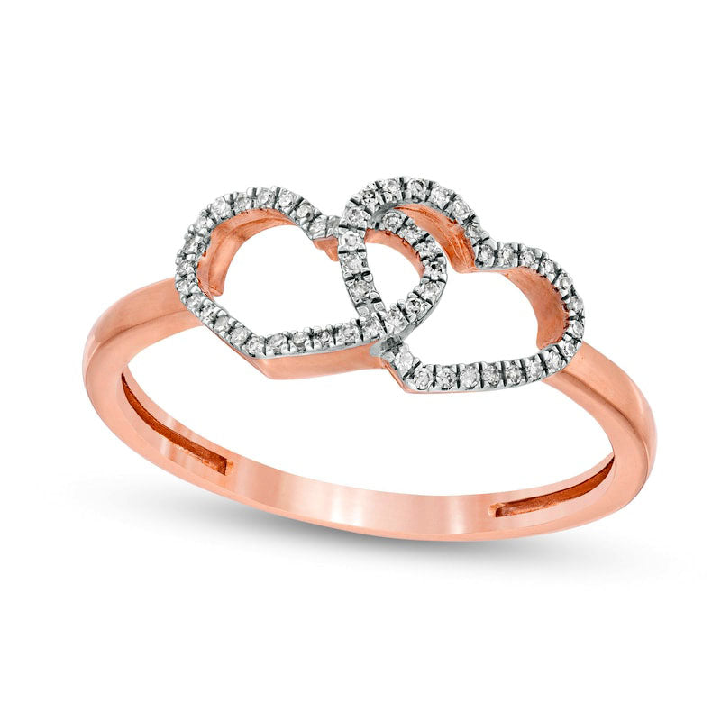 0.10 CT. T.W. Natural Diamond Double Heart Ring in Solid 10K Rose Gold