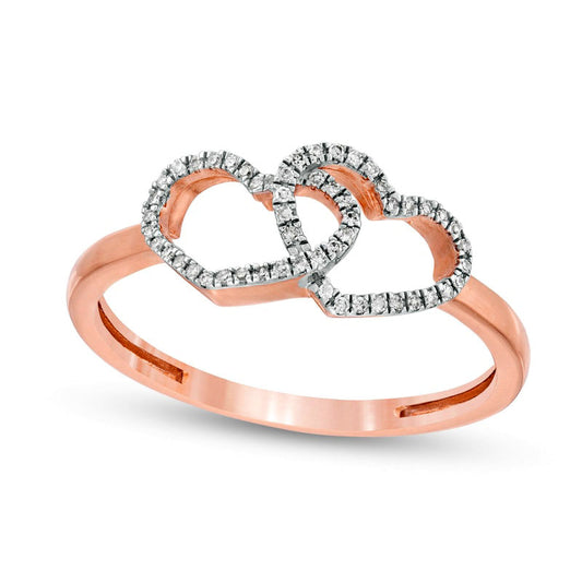 0.10 CT. T.W. Natural Diamond Double Heart Ring in Solid 10K Rose Gold