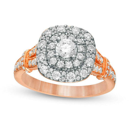 1.20 CT. T.W. Natural Diamond Double Cushion Frame Collar Engagement Ring in Solid 14K Rose Gold