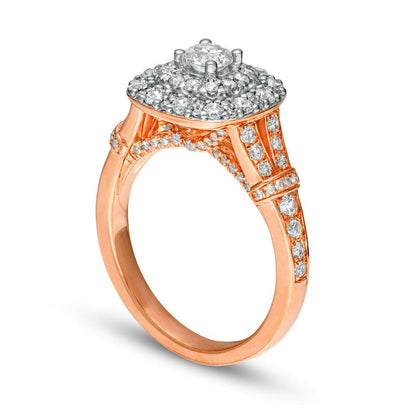 1.20 CT. T.W. Natural Diamond Double Cushion Frame Collar Engagement Ring in Solid 14K Rose Gold