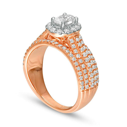 1.5 CT. T.W. Oval Natural Diamond Frame Multi-Row Engagement Ring in Solid 14K Rose Gold