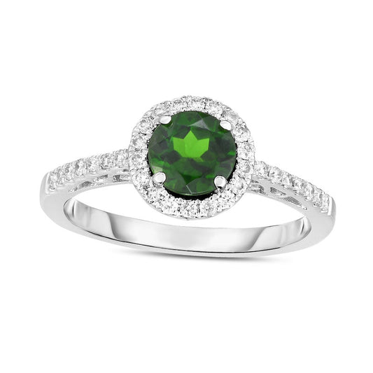6.0mm Chrome Diopside and 0.33 CT. T.W. Natural Diamond Frame Ring in Solid 14K White Gold