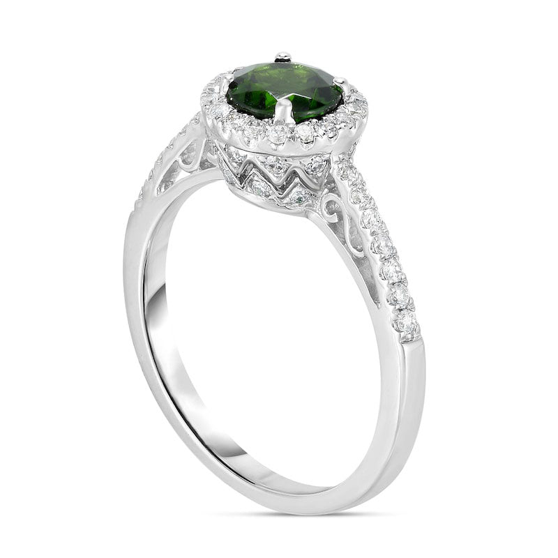 6.0mm Chrome Diopside and 0.33 CT. T.W. Natural Diamond Frame Ring in Solid 14K White Gold