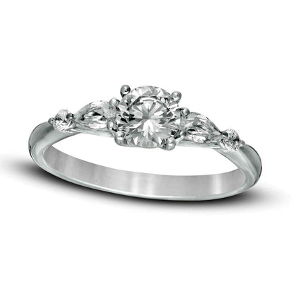 1.0 CT. T.W. Round and Pear-Shaped Natural Diamond Five Stone Engagement Ring in Solid 14K White Gold