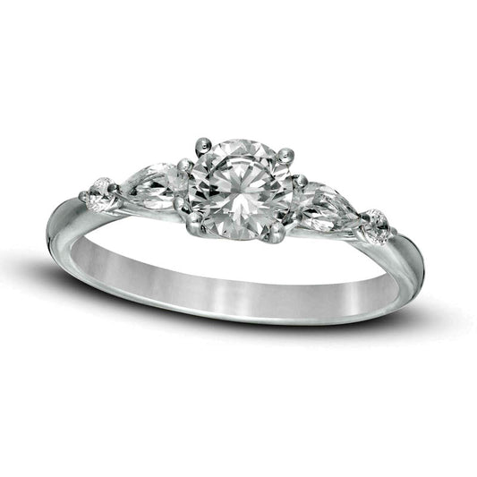 1.0 CT. T.W. Round and Pear-Shaped Natural Diamond Five Stone Engagement Ring in Solid 14K White Gold