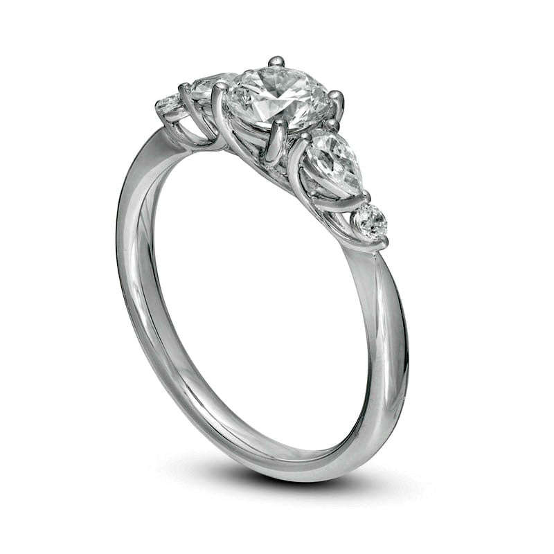 1.0 CT. T.W. Round and Pear-Shaped Natural Diamond Five Stone Engagement Ring in Solid 14K White Gold