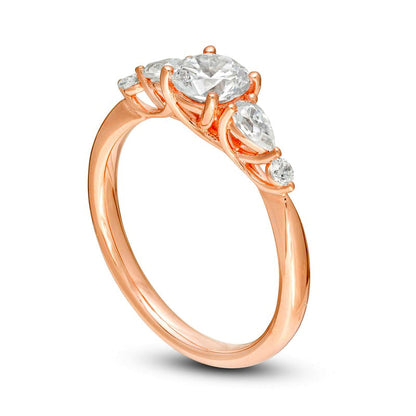 1.0 CT. T.W. Round and Pear-Shaped Natural Diamond Five Stone Engagement Ring in Solid 14K Rose Gold