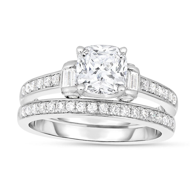 1.38 CT. T.W. Princess-Cut Natural Diamond Collar Bridal Engagement Ring Set in Solid 14K White Gold