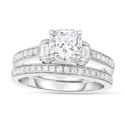 1.38 CT. T.W. Princess-Cut Natural Diamond Collar Bridal Engagement Ring Set in Solid 14K White Gold