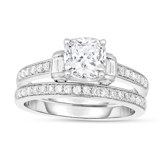 1.38 CT. T.W. Princess-Cut Natural Diamond Collar Bridal Engagement Ring Set in Solid 14K White Gold