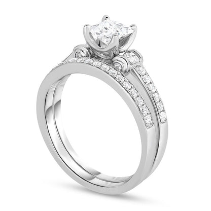 1.38 CT. T.W. Princess-Cut Natural Diamond Collar Bridal Engagement Ring Set in Solid 14K White Gold