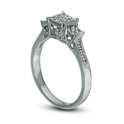 0.50 CT. T.W. Princess-Cut Composite Natural Diamond Three Stone Engagement Ring in Solid 10K White Gold