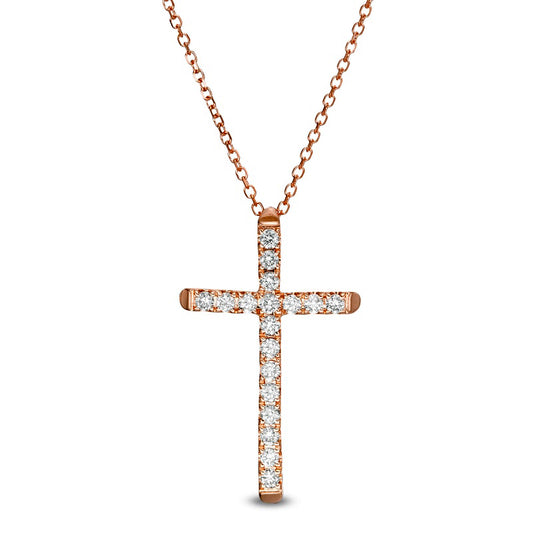0.25 CT. T.W. Certified Natural Diamond Cross Pendant in 14K Rose Gold (H/I1)
