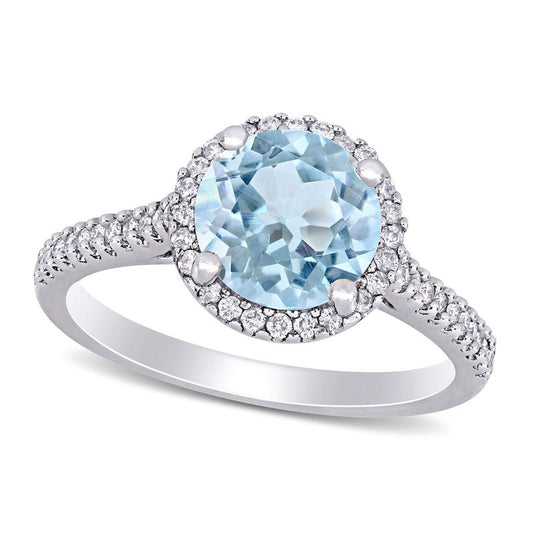 8.0mm Aquamarine and 0.25 CT. T.W. Natural Diamond Frame Engagement Ring in Solid 14K White Gold