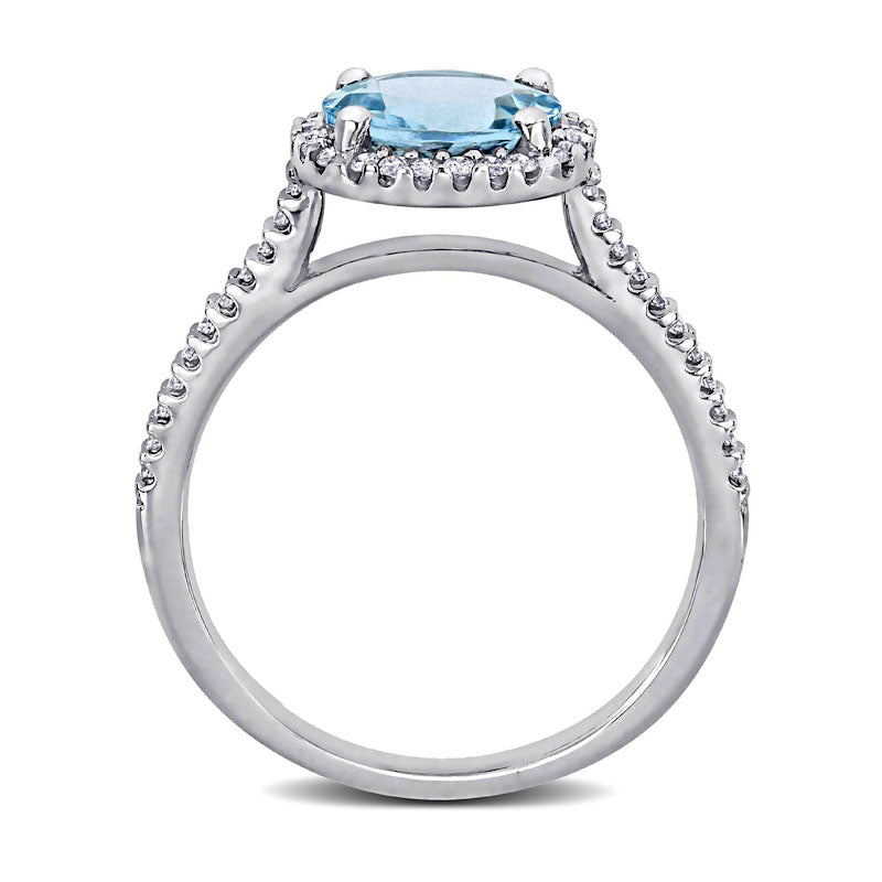 8.0mm Aquamarine and 0.25 CT. T.W. Natural Diamond Frame Engagement Ring in Solid 14K White Gold