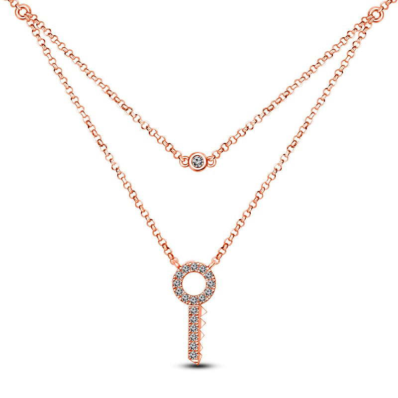 0.2 CT. T.W. Natural Diamond Key Double Strand Layered Necklace in 10K Rose Gold