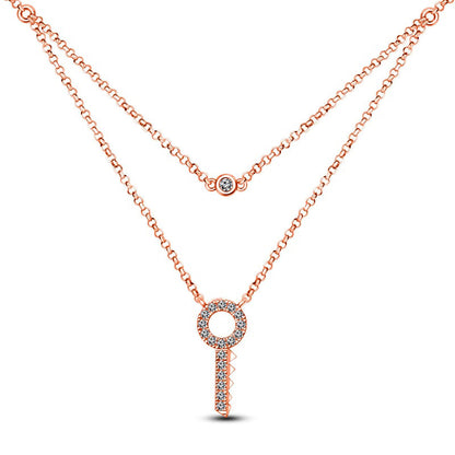 0.2 CT. T.W. Natural Diamond Key Double Strand Layered Necklace in 10K Rose Gold