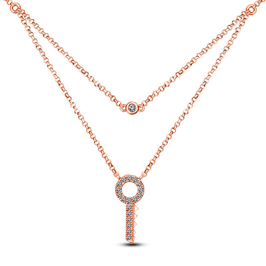 0.2 CT. T.W. Natural Diamond Key Double Strand Layered Necklace in 10K Rose Gold