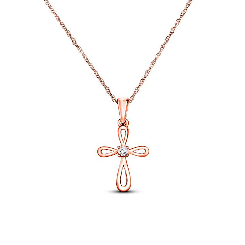 Natural Diamond Accent Loop Cross Pendant in 10K Rose Gold