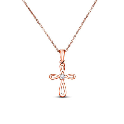 Natural Diamond Accent Loop Cross Pendant in 10K Rose Gold