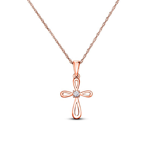 Natural Diamond Accent Loop Cross Pendant in 10K Rose Gold