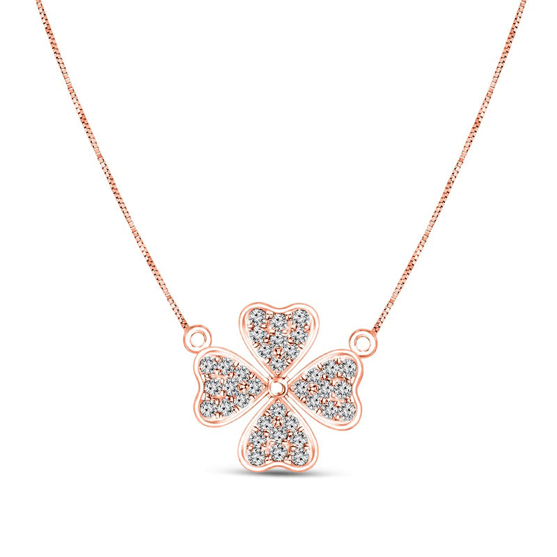 0.13 CT. T.W. Natural Diamond Heart-Shaped Four Leaf Clover Necklace in 10K Rose Gold