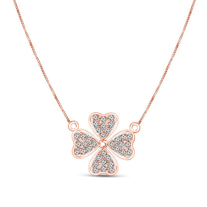 0.13 CT. T.W. Natural Diamond Heart-Shaped Four Leaf Clover Necklace in 10K Rose Gold