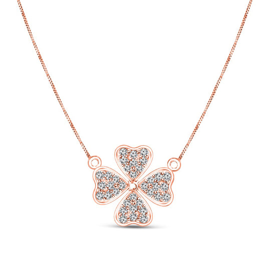 0.13 CT. T.W. Natural Diamond Heart-Shaped Four Leaf Clover Necklace in 10K Rose Gold