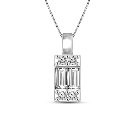 0.1 CT. T.W. Baguette and Round Natural Diamond Pendant in 10K White Gold