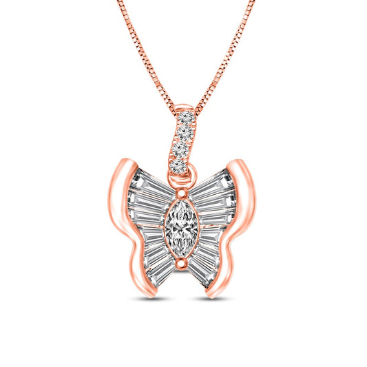 0.33 CT. T.W. Multi-Stone Natural Diamond Butterfly Pendant in 10K Rose Gold