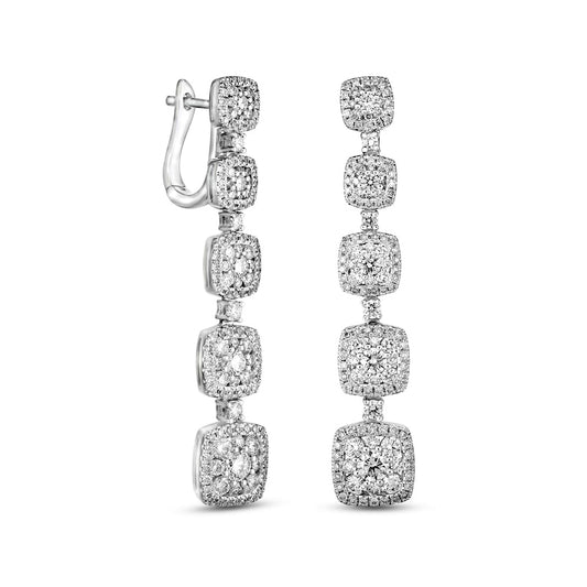 2.5 CT. T.W. Composite Diamond Graduated Cushion Frame Drop Earrings in 14K White Gold