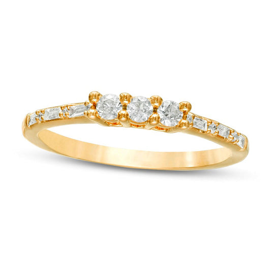 0.25 CT. T.W. Natural Diamond Three Stone Promise Ring in Solid 10K Yellow Gold