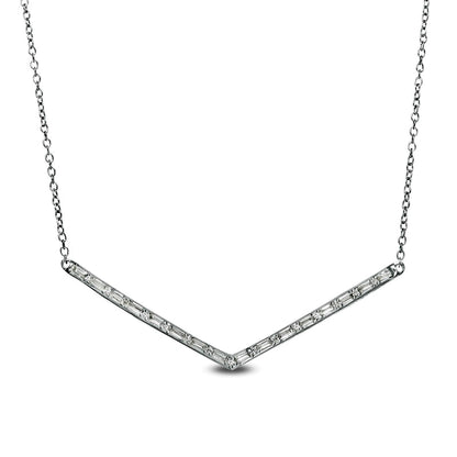 0.25 CT. T.W. Baguette and Round Natural Diamond Chevron Necklace in 10K White Gold