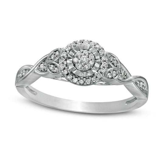 0.17 CT. T.W. Composite Natural Diamond Frame Petal-Sides Promise Ring in Solid 10K White Gold