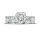 0.50 CT. T.W. Baguette and Round Natural Diamond Cushion Frame Bridal Engagement Ring Set in Solid 10K White Gold