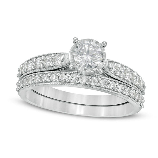 1.0 CT. T.W. Natural Diamond Tapered Shank Bridal Engagement Ring Set in Solid 10K White Gold