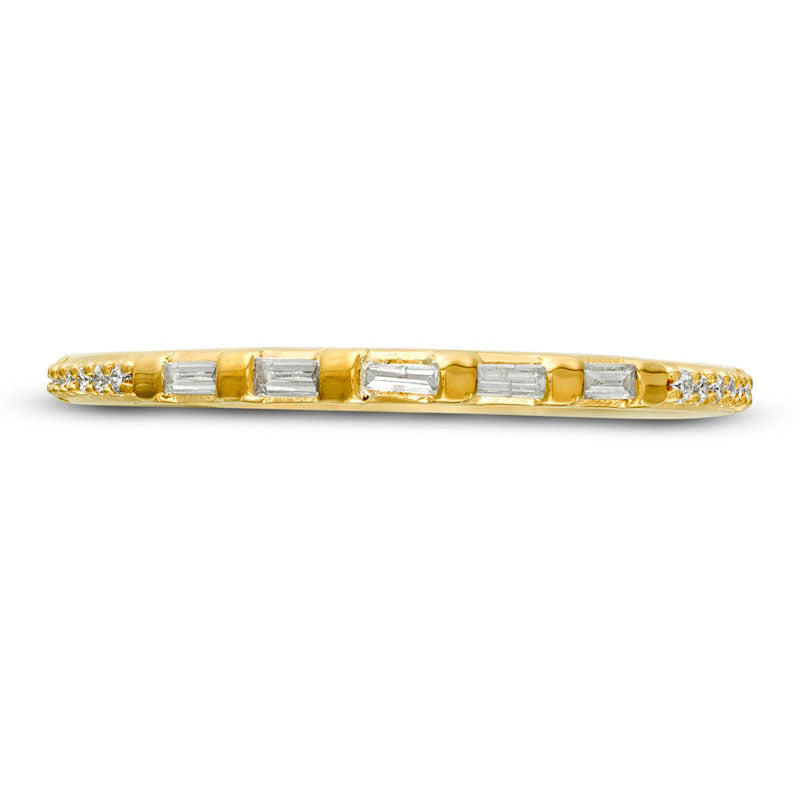 0.13 CT. T.W. Baguette and Round Natural Diamond Anniversary Band in Solid 10K Yellow Gold