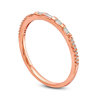 0.13 CT. T.W. Baguette and Round Natural Diamond Anniversary Band in Solid 10K Rose Gold