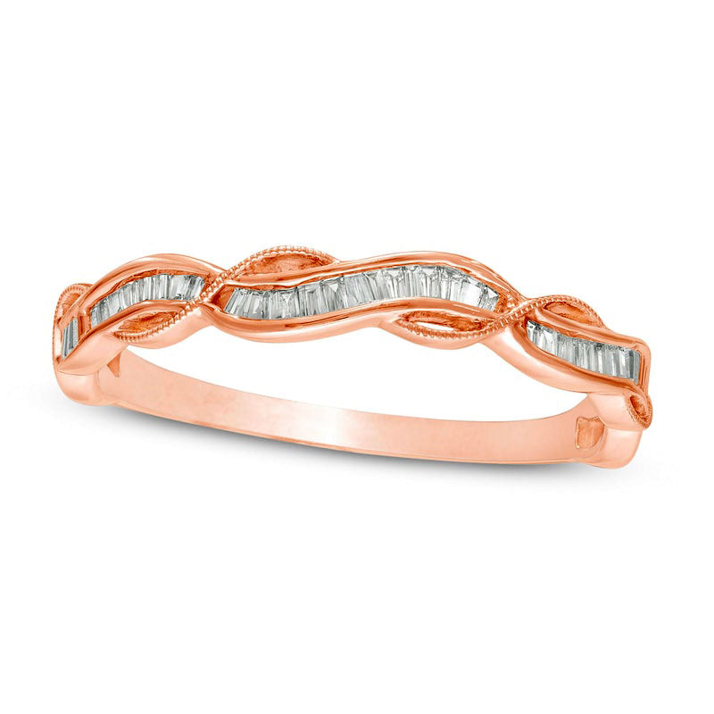 0.17 CT. T.W. Baguette Natural Diamond Antique Vintage-Style Twist Anniversary Band in Solid 10K Rose Gold