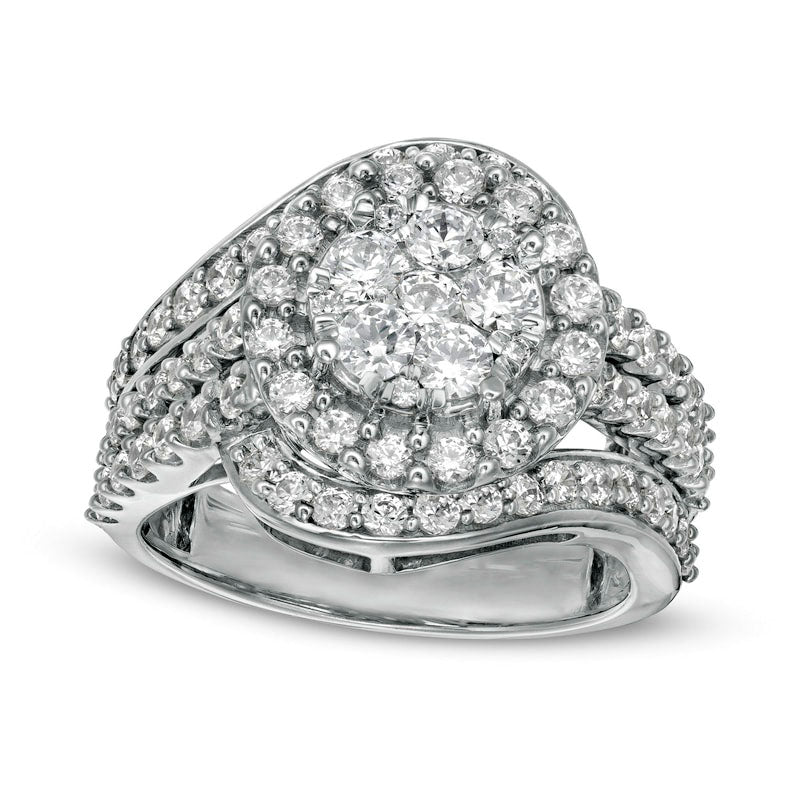 2.0 CT. T.W. Composite Natural Diamond Bypass Multi-Row Split Shank Engagement Ring in Solid 10K White Gold