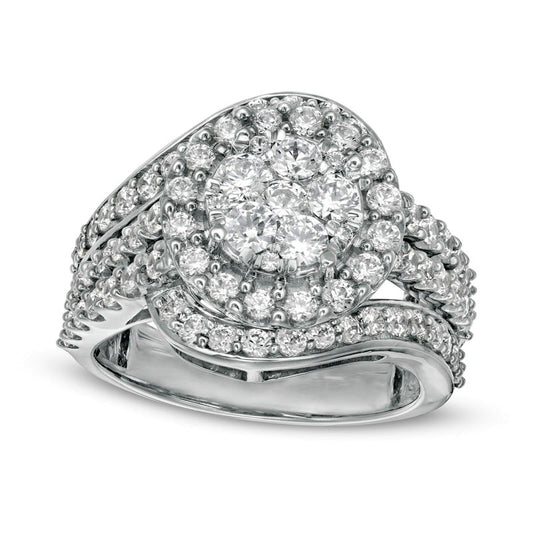 2.0 CT. T.W. Composite Natural Diamond Bypass Multi-Row Split Shank Engagement Ring in Solid 10K White Gold