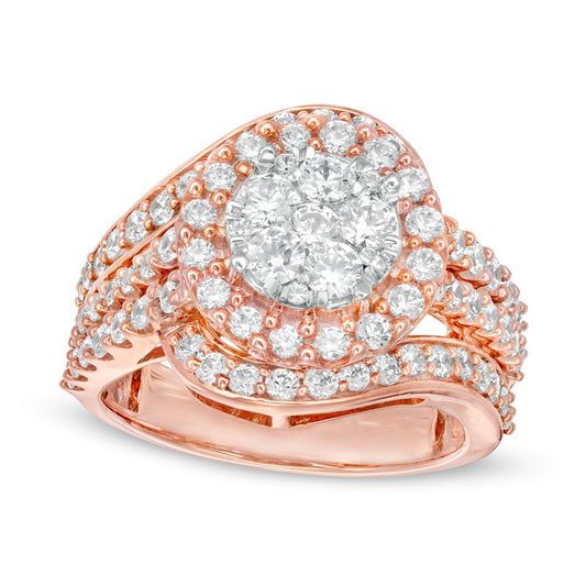 2.0 CT. T.W. Composite Natural Diamond Bypass Multi-Row Split Shank Engagement Ring in Solid 10K Rose Gold